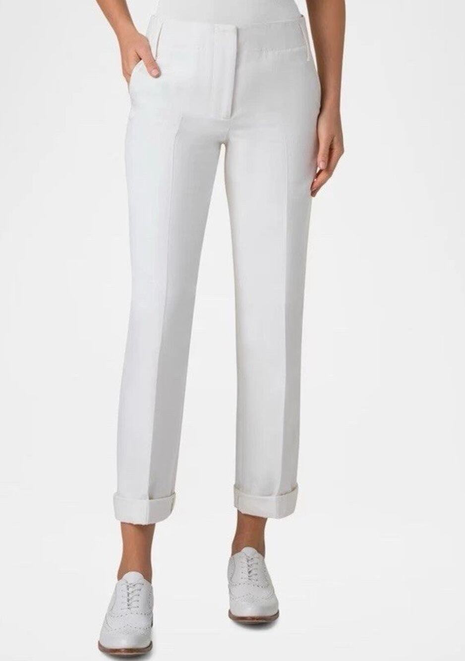Akris Marlin Conical Ivory Cuffed Crop Leg Pants Quiet Luxury Old Money Sz US 4